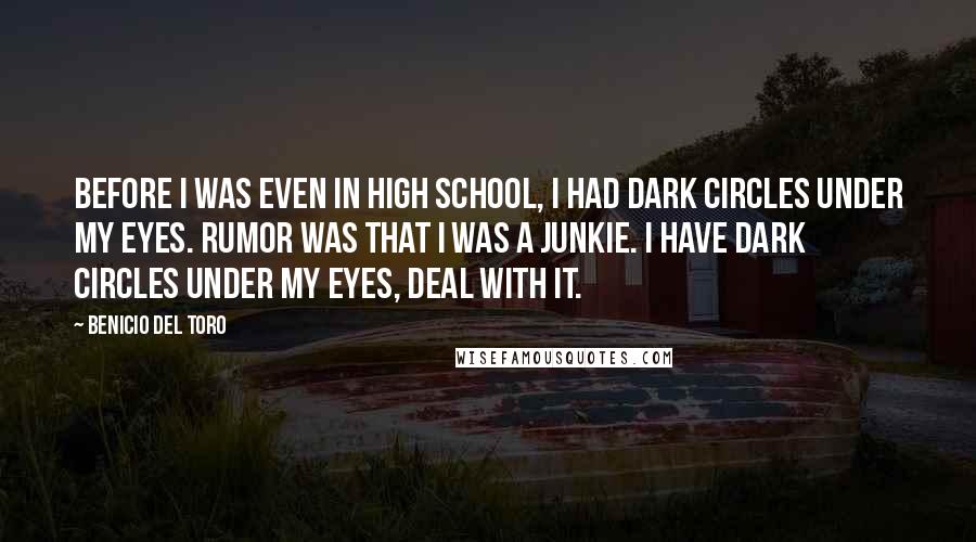Benicio Del Toro Quotes: Before I was even in high school, I had dark circles under my eyes. Rumor was that I was a junkie. I have dark circles under my eyes, deal with it.