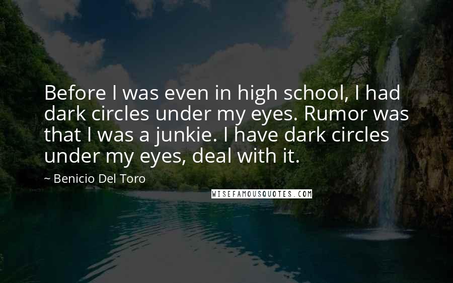 Benicio Del Toro Quotes: Before I was even in high school, I had dark circles under my eyes. Rumor was that I was a junkie. I have dark circles under my eyes, deal with it.
