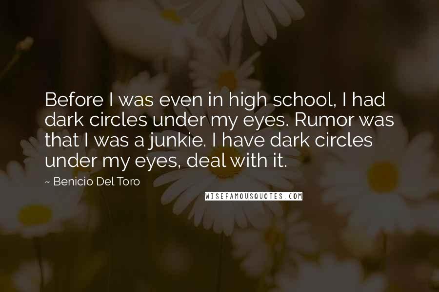 Benicio Del Toro Quotes: Before I was even in high school, I had dark circles under my eyes. Rumor was that I was a junkie. I have dark circles under my eyes, deal with it.