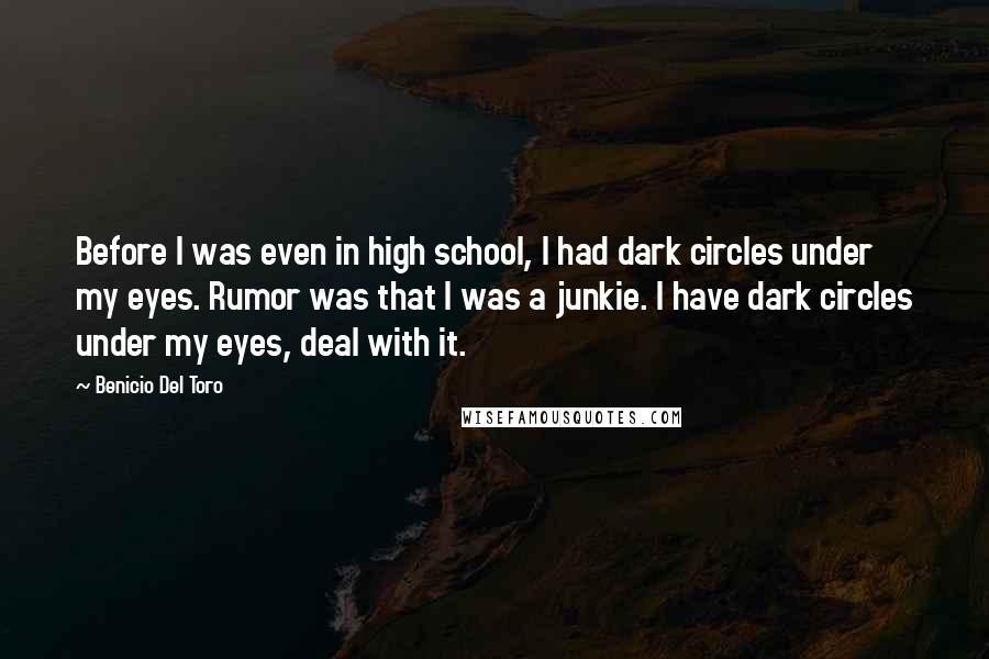 Benicio Del Toro Quotes: Before I was even in high school, I had dark circles under my eyes. Rumor was that I was a junkie. I have dark circles under my eyes, deal with it.