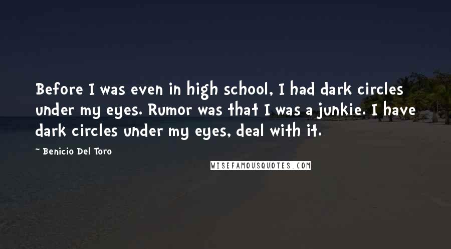 Benicio Del Toro Quotes: Before I was even in high school, I had dark circles under my eyes. Rumor was that I was a junkie. I have dark circles under my eyes, deal with it.