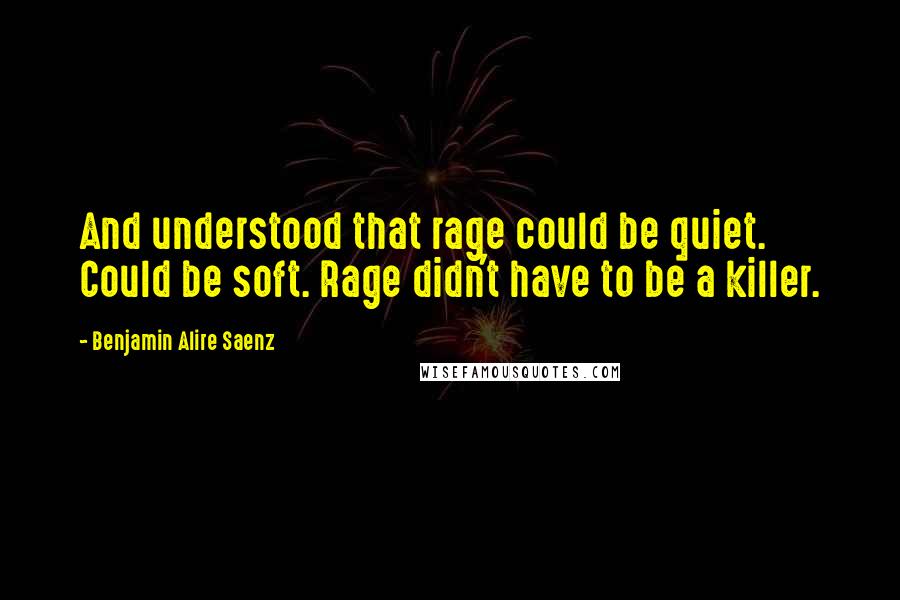 Benjamin Alire Saenz Quotes: And understood that rage could be quiet. Could be soft. Rage didn't have to be a killer.