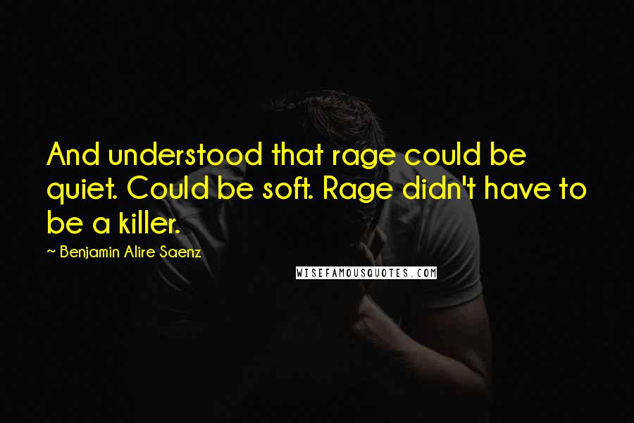 Benjamin Alire Saenz Quotes: And understood that rage could be quiet. Could be soft. Rage didn't have to be a killer.