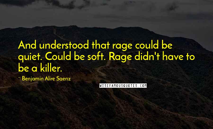 Benjamin Alire Saenz Quotes: And understood that rage could be quiet. Could be soft. Rage didn't have to be a killer.