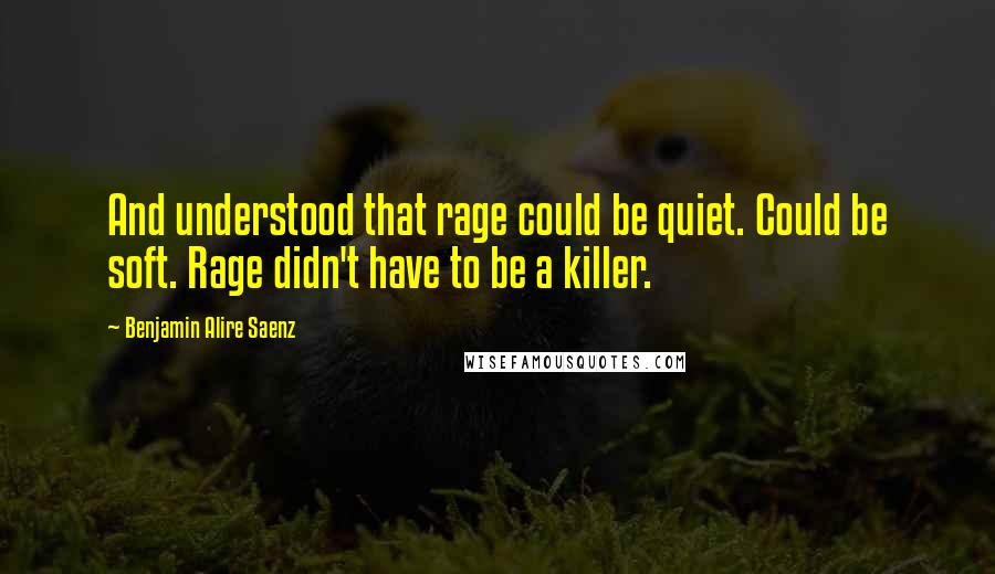 Benjamin Alire Saenz Quotes: And understood that rage could be quiet. Could be soft. Rage didn't have to be a killer.