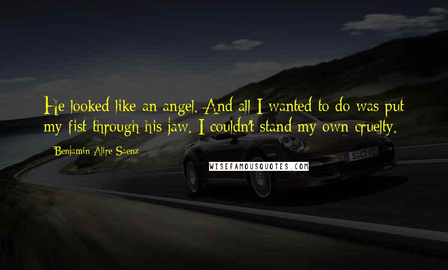 Benjamin Alire Saenz Quotes: He looked like an angel. And all I wanted to do was put my fist through his jaw. I couldn't stand my own cruelty.