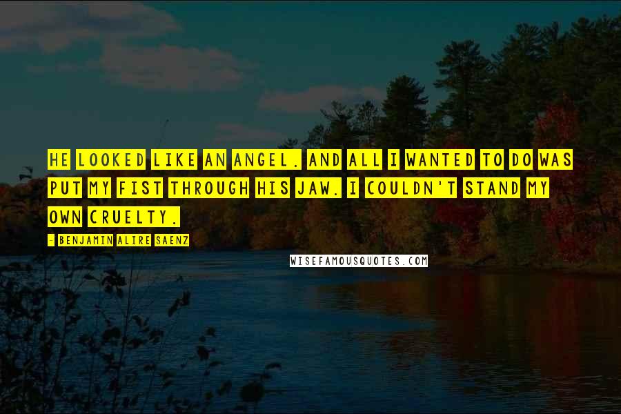 Benjamin Alire Saenz Quotes: He looked like an angel. And all I wanted to do was put my fist through his jaw. I couldn't stand my own cruelty.