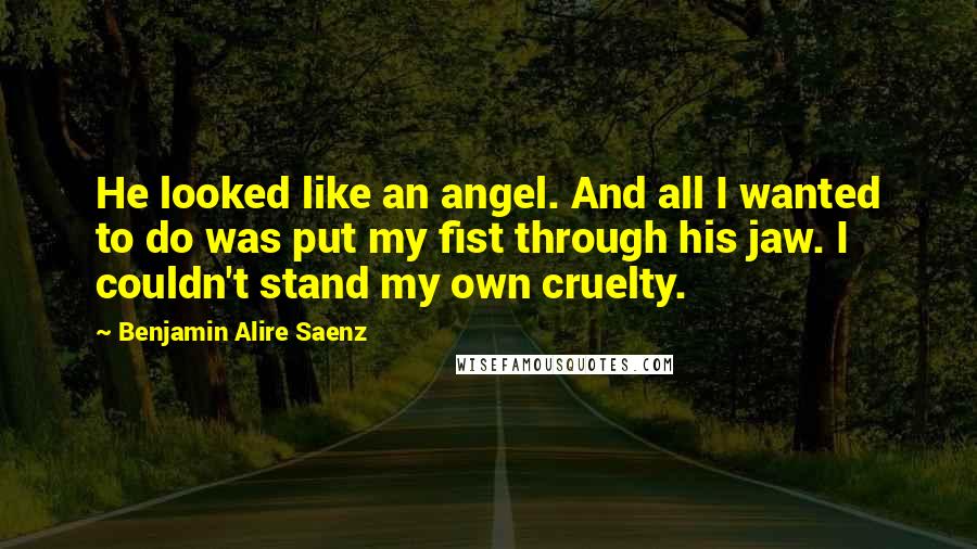 Benjamin Alire Saenz Quotes: He looked like an angel. And all I wanted to do was put my fist through his jaw. I couldn't stand my own cruelty.
