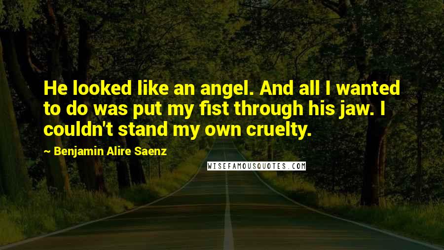 Benjamin Alire Saenz Quotes: He looked like an angel. And all I wanted to do was put my fist through his jaw. I couldn't stand my own cruelty.