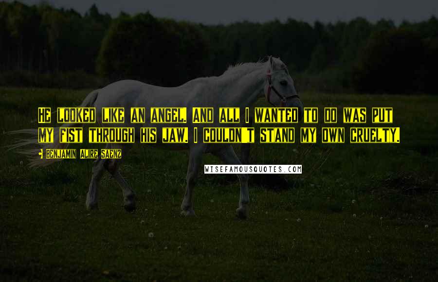 Benjamin Alire Saenz Quotes: He looked like an angel. And all I wanted to do was put my fist through his jaw. I couldn't stand my own cruelty.