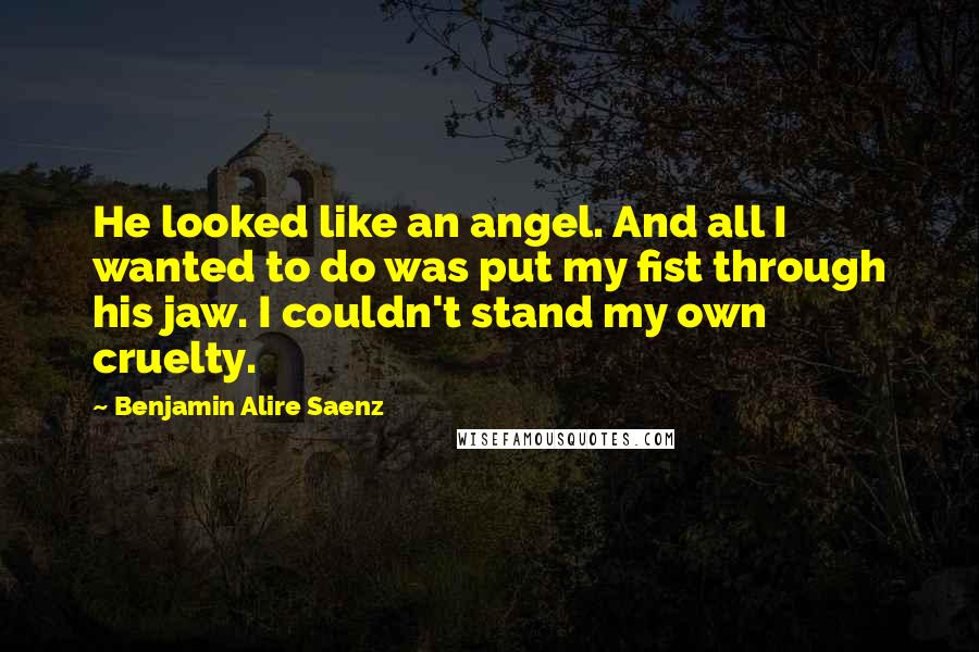 Benjamin Alire Saenz Quotes: He looked like an angel. And all I wanted to do was put my fist through his jaw. I couldn't stand my own cruelty.