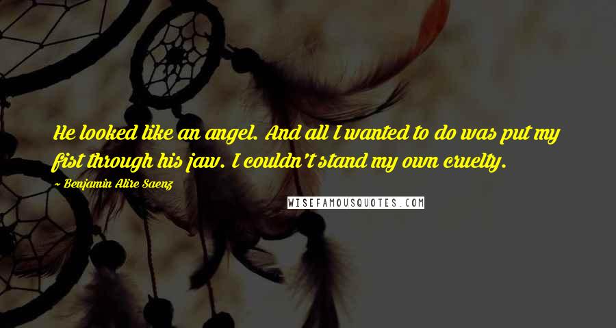 Benjamin Alire Saenz Quotes: He looked like an angel. And all I wanted to do was put my fist through his jaw. I couldn't stand my own cruelty.