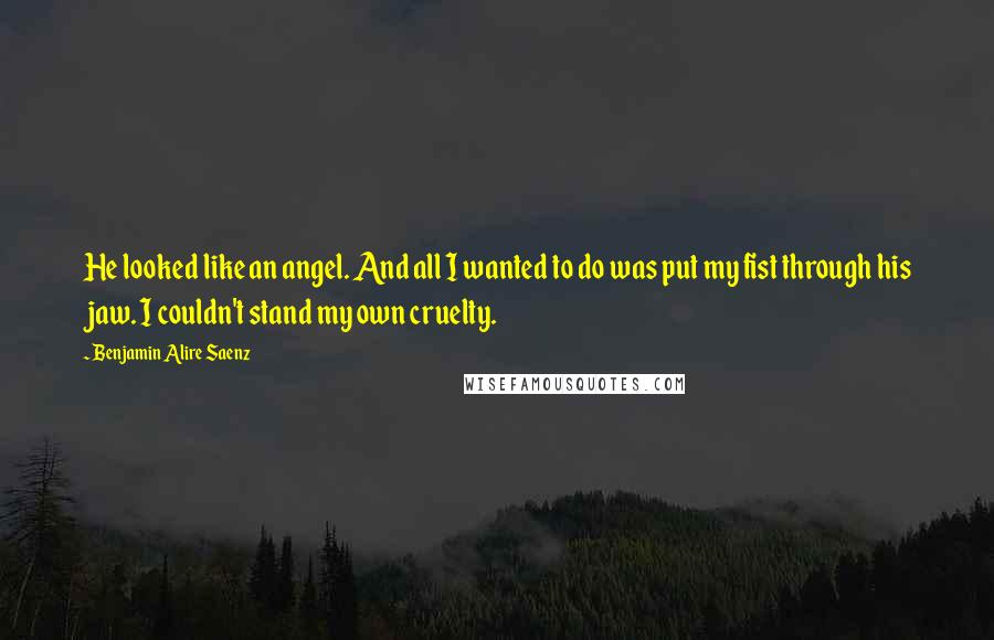 Benjamin Alire Saenz Quotes: He looked like an angel. And all I wanted to do was put my fist through his jaw. I couldn't stand my own cruelty.