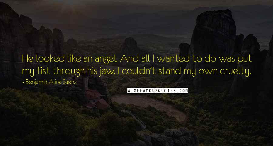 Benjamin Alire Saenz Quotes: He looked like an angel. And all I wanted to do was put my fist through his jaw. I couldn't stand my own cruelty.