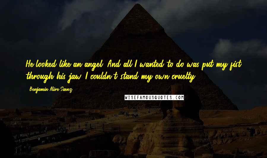 Benjamin Alire Saenz Quotes: He looked like an angel. And all I wanted to do was put my fist through his jaw. I couldn't stand my own cruelty.