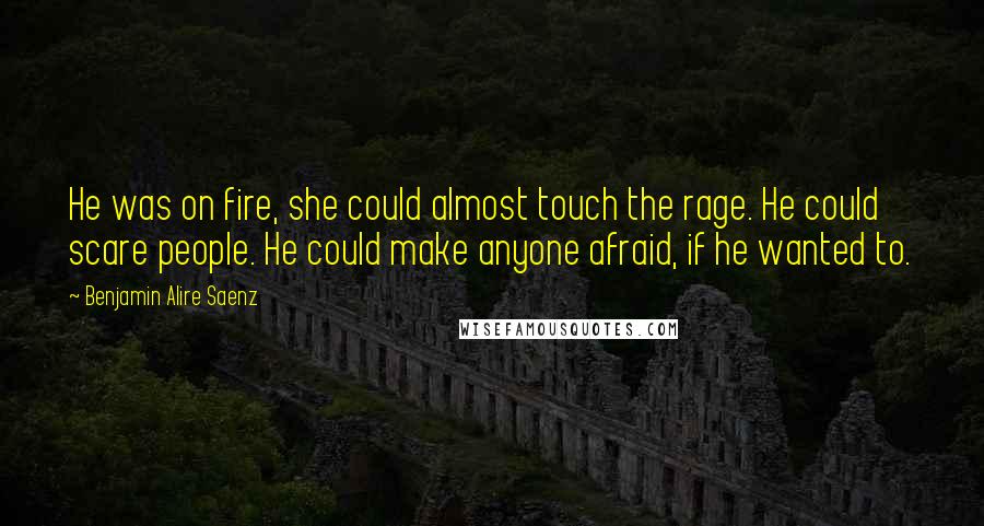 Benjamin Alire Saenz Quotes: He was on fire, she could almost touch the rage. He could scare people. He could make anyone afraid, if he wanted to.