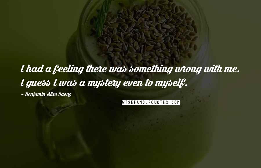 Benjamin Alire Saenz Quotes: I had a feeling there was something wrong with me. I guess I was a mystery even to myself.