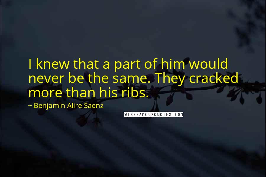 Benjamin Alire Saenz Quotes: I knew that a part of him would never be the same. They cracked more than his ribs.