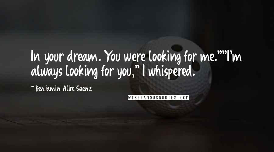 Benjamin Alire Saenz Quotes: In your dream. You were looking for me.""I'm always looking for you," I whispered.