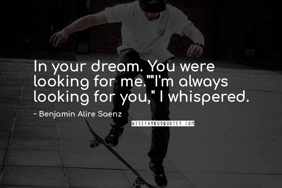 Benjamin Alire Saenz Quotes: In your dream. You were looking for me.""I'm always looking for you," I whispered.