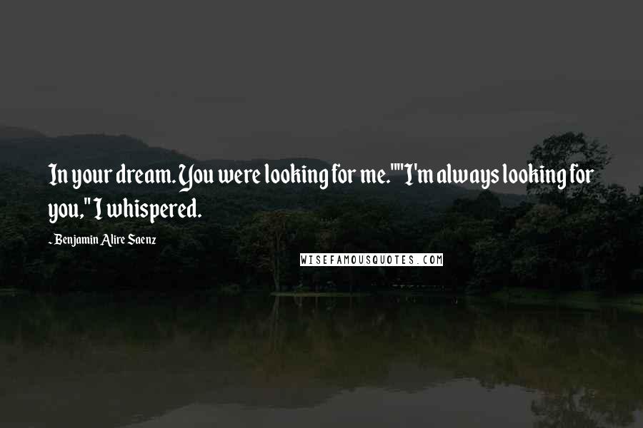 Benjamin Alire Saenz Quotes: In your dream. You were looking for me.""I'm always looking for you," I whispered.