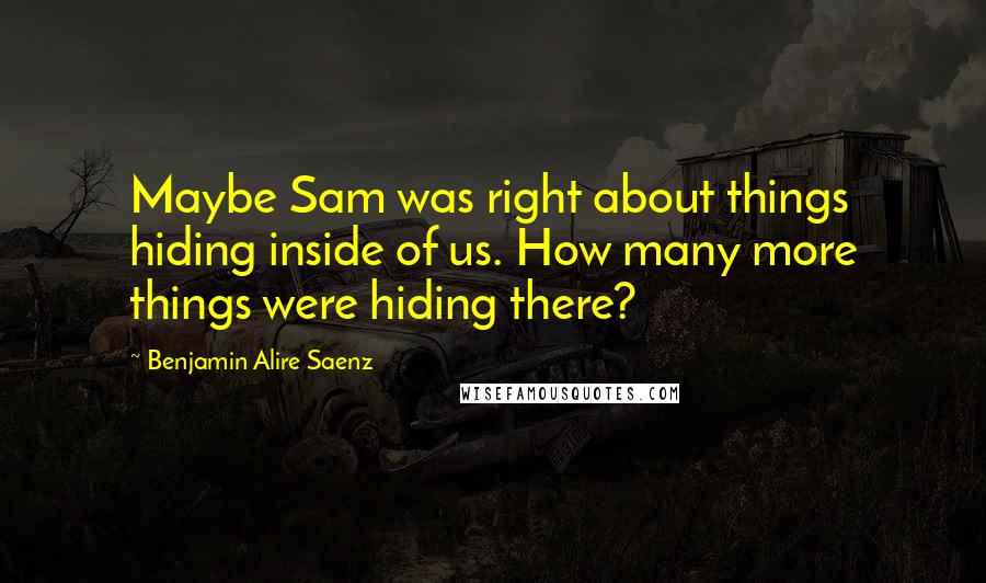 Benjamin Alire Saenz Quotes: Maybe Sam was right about things hiding inside of us. How many more things were hiding there?