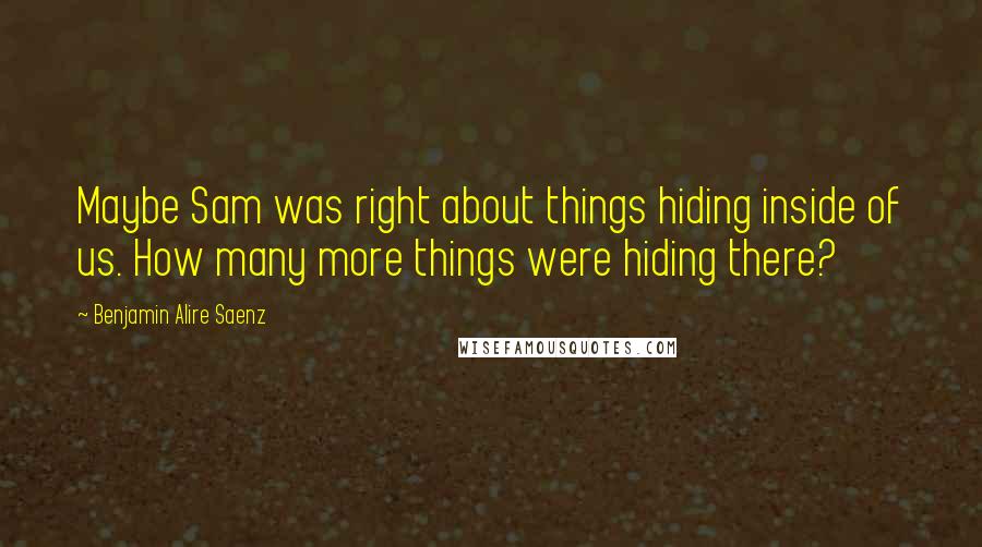 Benjamin Alire Saenz Quotes: Maybe Sam was right about things hiding inside of us. How many more things were hiding there?