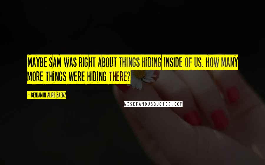 Benjamin Alire Saenz Quotes: Maybe Sam was right about things hiding inside of us. How many more things were hiding there?