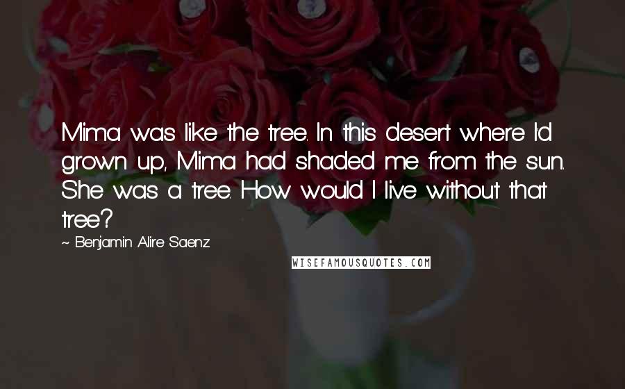 Benjamin Alire Saenz Quotes: Mima was like the tree. In this desert where I'd grown up, Mima had shaded me from the sun. She was a tree. How would I live without that tree?