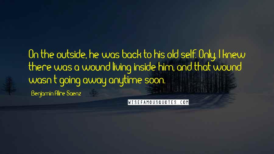 Benjamin Alire Saenz Quotes: On the outside, he was back to his old self. Only, I knew there was a wound living inside him, and that wound wasn't going away anytime soon.