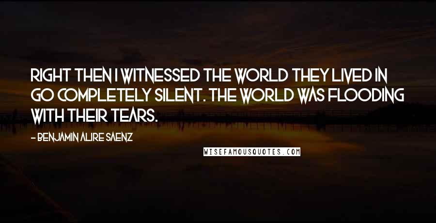 Benjamin Alire Saenz Quotes: Right then I witnessed the world they lived in go completely silent. The world was flooding with their tears.