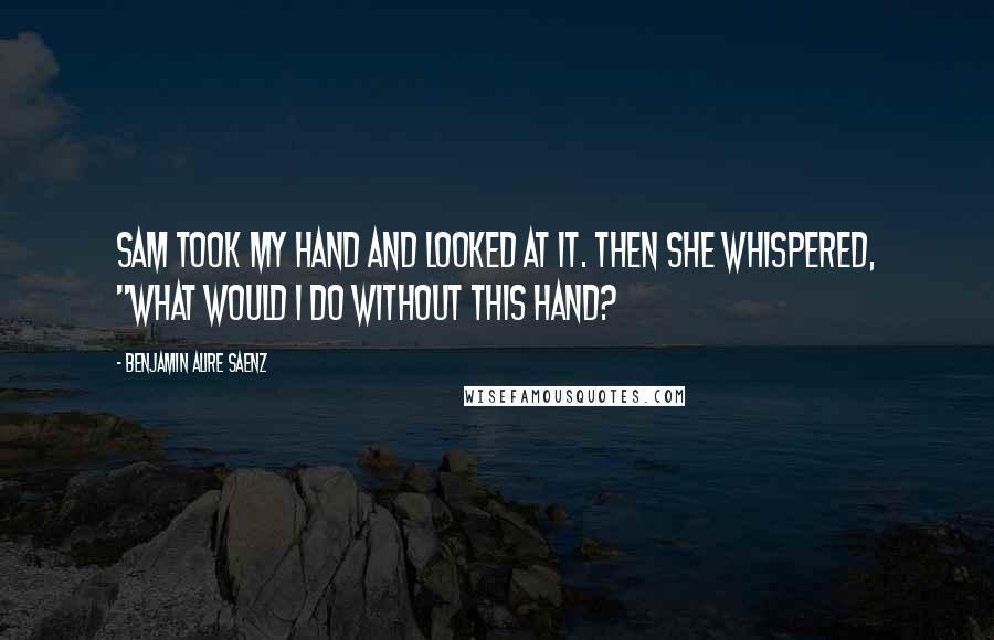 Benjamin Alire Saenz Quotes: Sam took my hand and looked at it. Then she whispered, "What would I do without this hand?