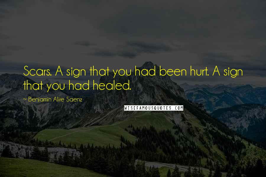 Benjamin Alire Saenz Quotes: Scars. A sign that you had been hurt. A sign that you had healed.