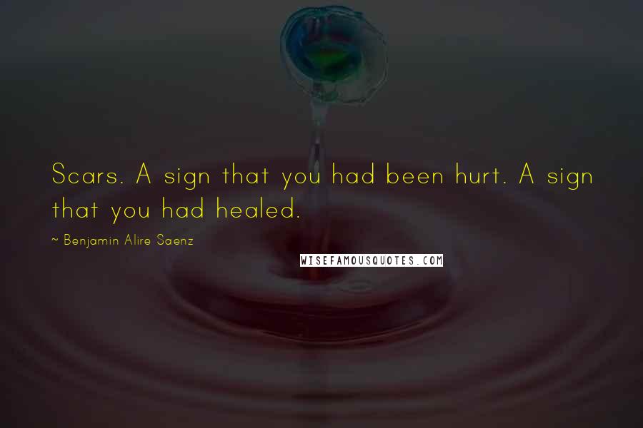 Benjamin Alire Saenz Quotes: Scars. A sign that you had been hurt. A sign that you had healed.
