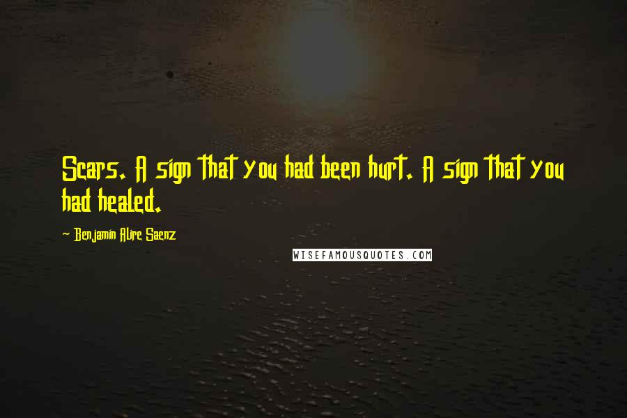 Benjamin Alire Saenz Quotes: Scars. A sign that you had been hurt. A sign that you had healed.