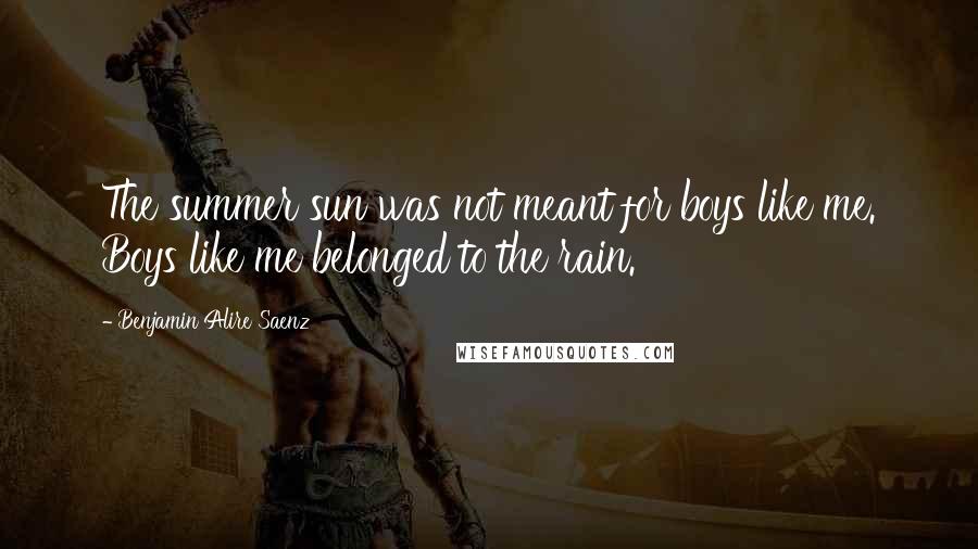 Benjamin Alire Saenz Quotes: The summer sun was not meant for boys like me. Boys like me belonged to the rain.