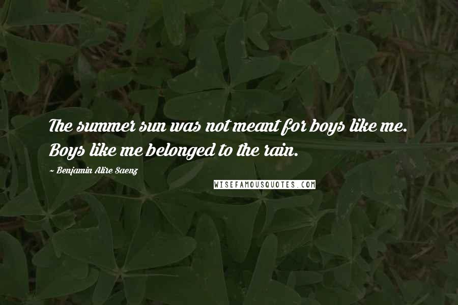 Benjamin Alire Saenz Quotes: The summer sun was not meant for boys like me. Boys like me belonged to the rain.