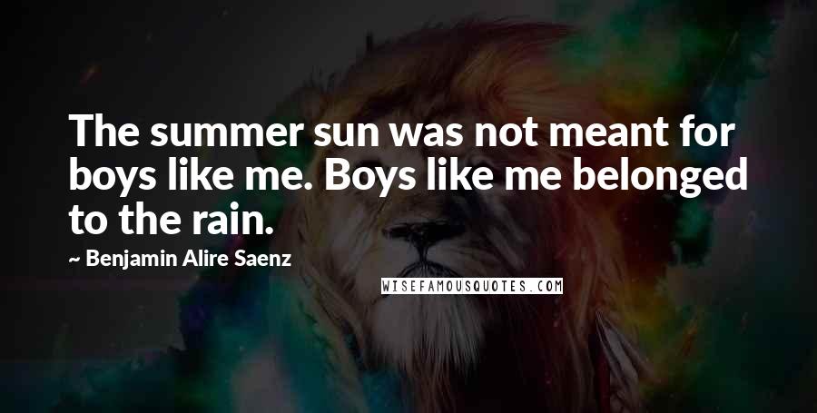 Benjamin Alire Saenz Quotes: The summer sun was not meant for boys like me. Boys like me belonged to the rain.