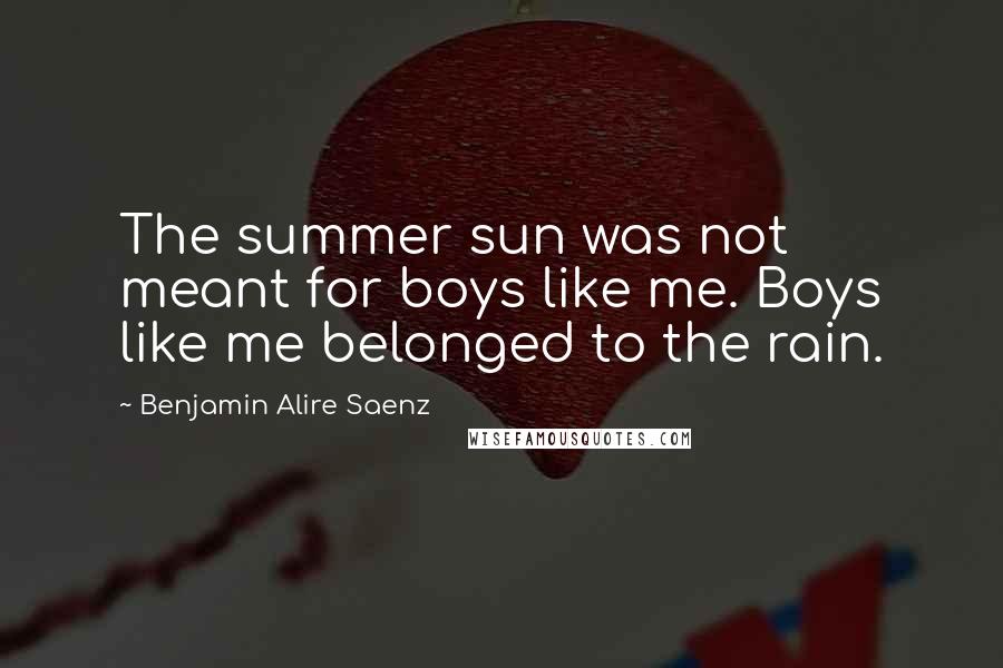 Benjamin Alire Saenz Quotes: The summer sun was not meant for boys like me. Boys like me belonged to the rain.