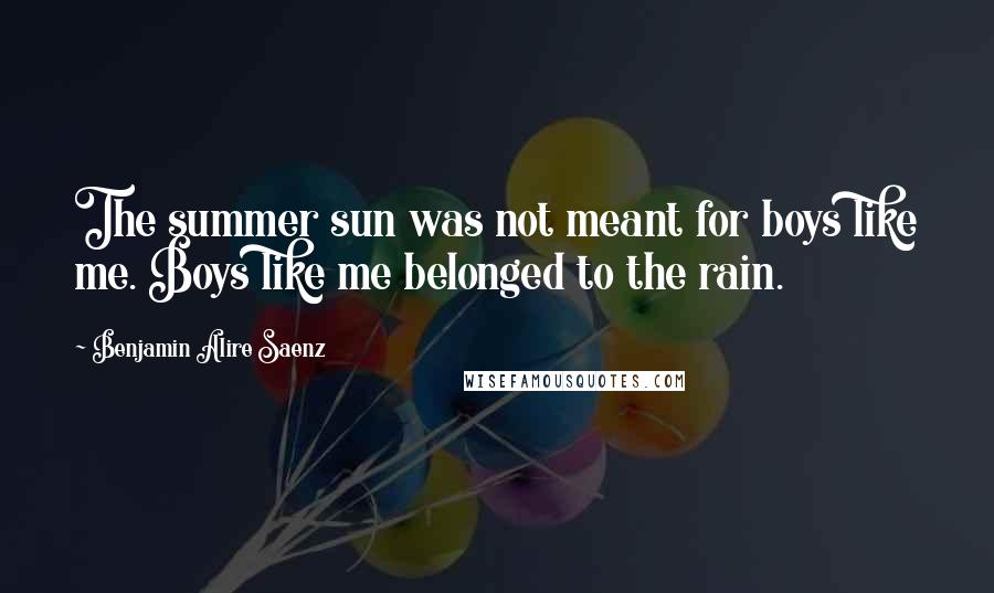 Benjamin Alire Saenz Quotes: The summer sun was not meant for boys like me. Boys like me belonged to the rain.