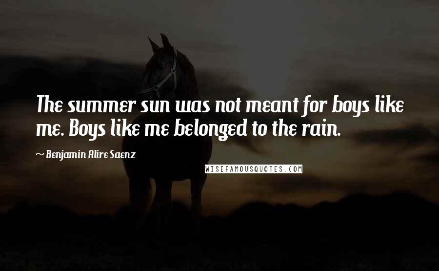 Benjamin Alire Saenz Quotes: The summer sun was not meant for boys like me. Boys like me belonged to the rain.