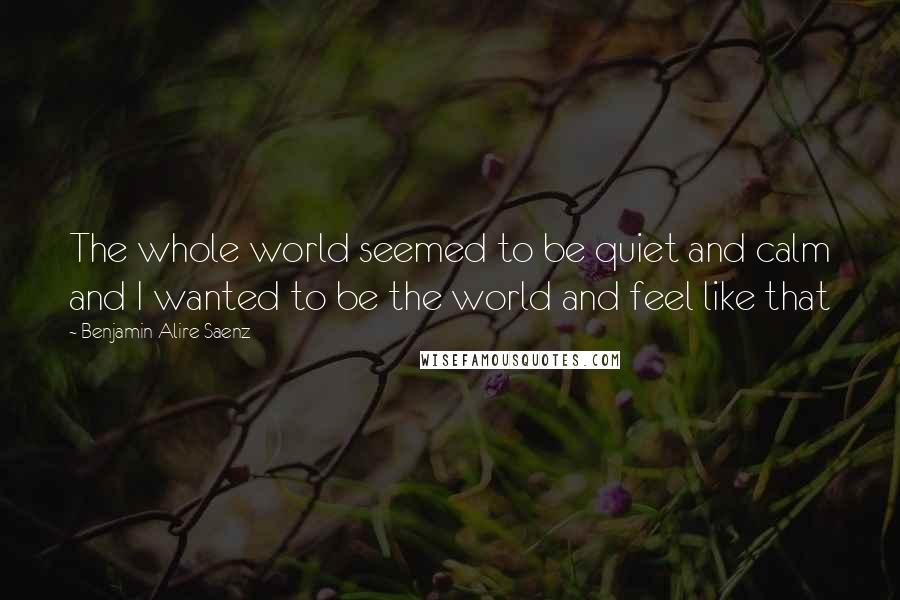 Benjamin Alire Saenz Quotes: The whole world seemed to be quiet and calm and I wanted to be the world and feel like that