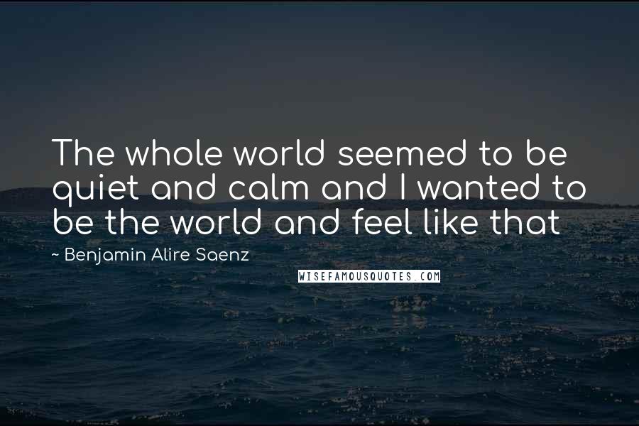 Benjamin Alire Saenz Quotes: The whole world seemed to be quiet and calm and I wanted to be the world and feel like that