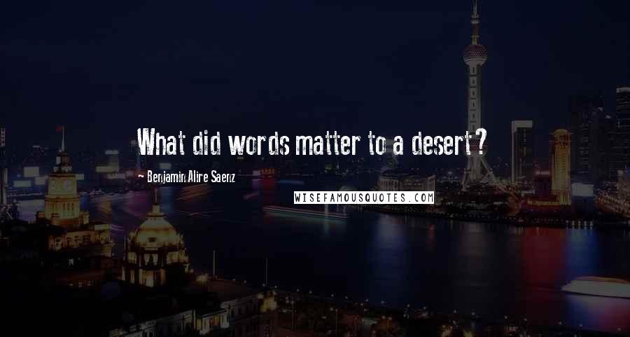 Benjamin Alire Saenz Quotes: What did words matter to a desert?