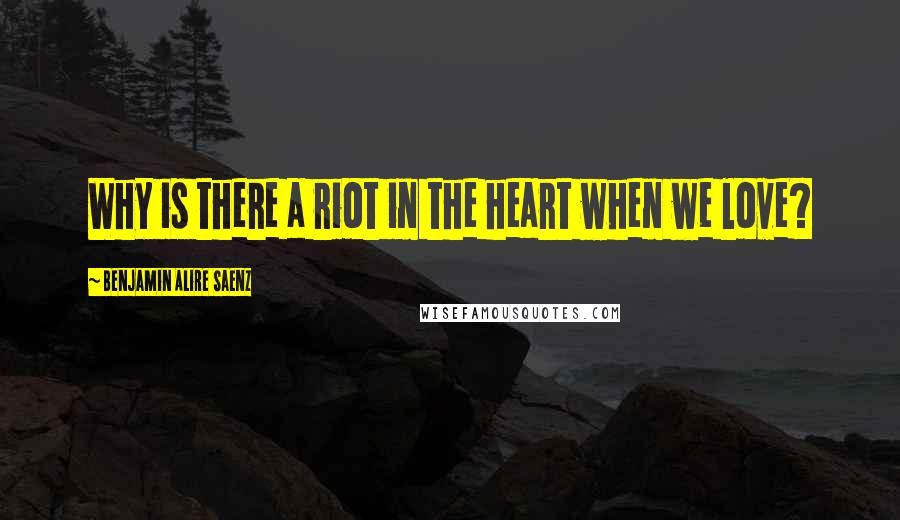 Benjamin Alire Saenz Quotes: Why is there a riot in the heart when we love?