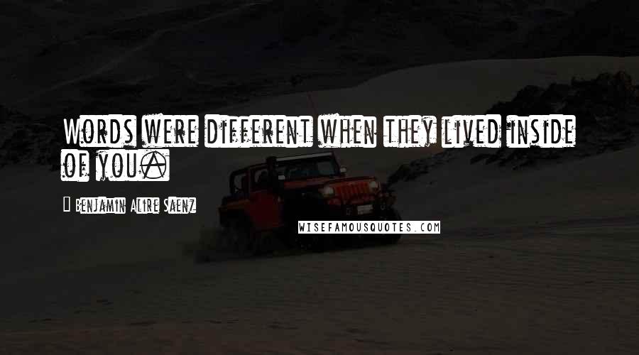 Benjamin Alire Saenz Quotes: Words were different when they lived inside of you.