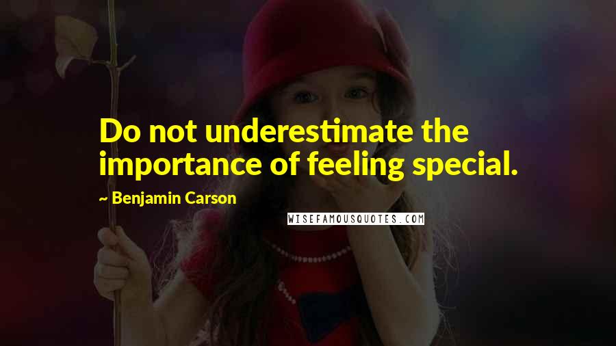 Benjamin Carson Quotes: Do not underestimate the importance of feeling special.