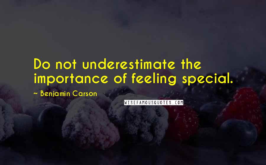 Benjamin Carson Quotes: Do not underestimate the importance of feeling special.