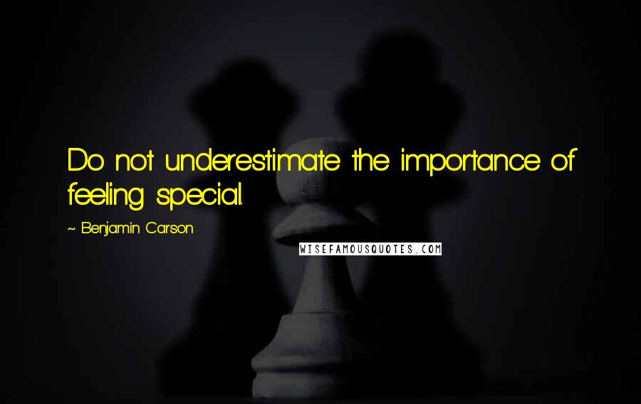 Benjamin Carson Quotes: Do not underestimate the importance of feeling special.