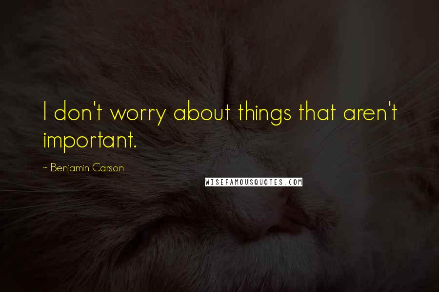 Benjamin Carson Quotes: I don't worry about things that aren't important.